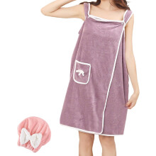Accappatoio/canotta indossabile da donna, taglie forti, gonna da doccia in pile di corallo ad asciugatura rapida con tasca – compatibile con spa e
