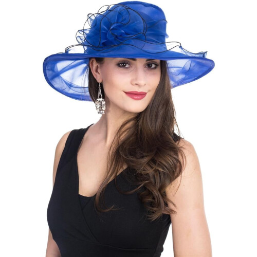 Γυναικείο καπέλο εκκλησίας Kentucky Derby με φαρδύ γείσο και λουλούδια σε σχήμα φύλλου