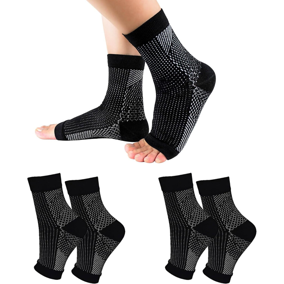 Black/White 2 Pairs Neuropathy Socks For Women And Men, Soothe Socks For Neuropathy Pain, Toeless Compression Ankle Socks, Ankle Brace Plantar Fasciitis Relief