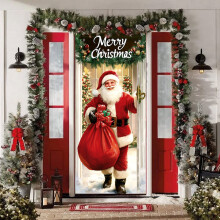 Kerstdeurdecoratie met kerstmanmotief – Grote voordeurbanner voor binnen- en buitendecoratie tijdens de feestdagen, geschikt voor standaarddeuren