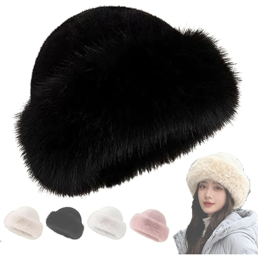 Womens Winter Faux Fur Bucket Hat, 2026 New Fluffy Fisherman Fuzzy Bucket Hat Warm Faux Mink Plush Hat 9455834304250