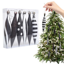 Christmas Ornaments Black White 5.9 Inch Polka Dot Striped