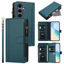 Compatibel met iPhone 12 Wallet Case – Lederen hoesje met magnetische sluiting, kaartsleuf, schokbestendige bescherming, donkergroen