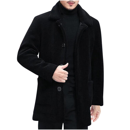 Ανδρικό φουσκωτό Sherpa Trench Coat με μονόπετο φλις μπουφάν μεσαίου μήκους, κομψό