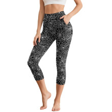 Leggings Capri imprimé toile d'araignée pour femme, pantalon de yoga taille haute avec poches, idéal pour Halloween. Taille S.