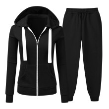 Completo da donna taglie forti composto da felpa con cappuccio e pantaloni da jogging, chiusura a zip frontale, vestibilità ampia, casual, due