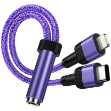 2-in-1 USB-C- und Lightning-auf-3,5-mm-AUX-Adapterkabel – Kompatibel mit iPhone 16/15/14, Samsung, Android