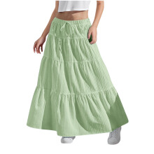 Fustă lungă pentru fete, stil boho, casual, cu talie înaltă, în linie A, lejeră, de vară, până la gleznă, cu șnur, verde, 8-9 ani