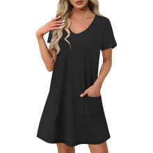 Schwarze Freizeitkleider für Damen, Sommer/Herbst, Kurzarm, V-Ausschnitt, Spandex, lange Basic-Kleider, Damenbekleidung 2026, Country-Konzert, Y2K,