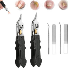 Black Anti-Slip Grip Gear Lock Nail Clipper Set, Professional Manicure Tool with Curved Blades, compatible with Sharp Blades