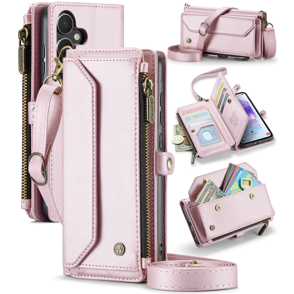 Caseme Leather Wallet Case For Compatible With Samsung Galaxy A55 6.6" Â Rfid Blocking, 10-Card Holder, Zipper Bills Slot, Magnetic Wrist Strap 9165521607501