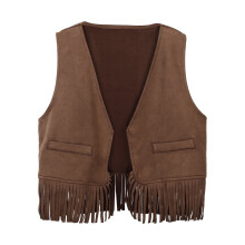 AWZXDE Kids Western Cowboy Fringe Tassel Vest Waist Coat Top Party Vest For Kids Brown,9-10 Years