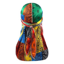 Assorted Paisley Bandana Doo rag Cap Headwraps Men's Women's Silk Durag with Long Tail and Wide Straps for 360 Waves Multicolor Free Size