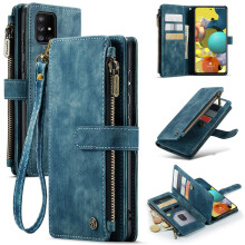 CaseMe Wallet Case for Samsung Galaxy A51 4G – PU Leather, Magnetic Flip, Lanyard, Zipper Card Holder