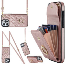 Compatibel met iPhone 13 Pro Max: Premium PU-lederen portemonneehoes met RFID-bescherming, verstelbare ring, afneembare schouderband en polsband.