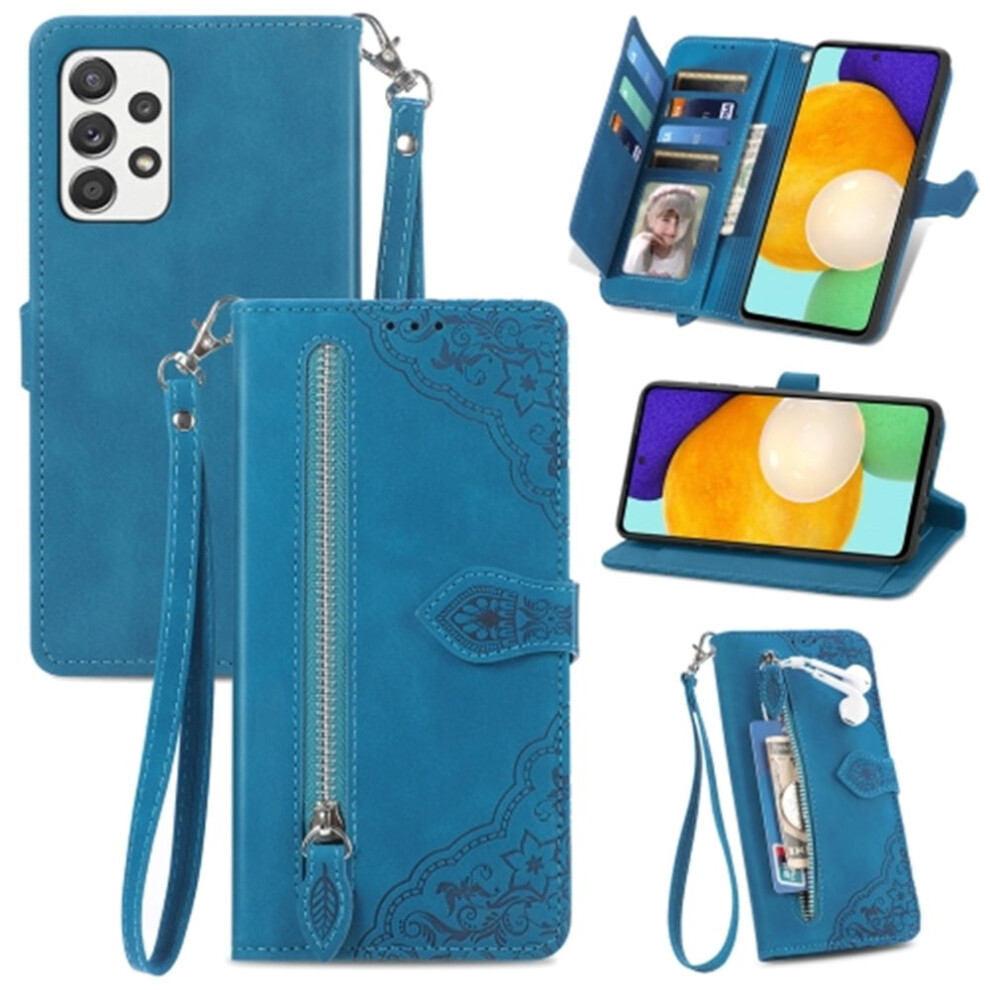 Compatible With Samsung Galaxy A73 5G 6.7" Pu Leather Magnetic Flip Wallet Case With Lanyard, Wristlet & Zipper Card Holder 9405492232105