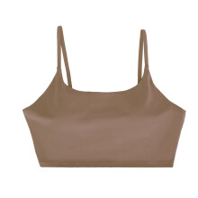 Soutien-gorge de sport à bretelles Teqhome pour femme, rembourré, débardeur, col carré, maintien léger, soutien-gorge de yoga (XL, marron)