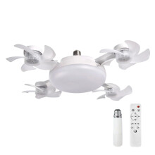 2-in-1 Hanging Fan with LED Lantern, Dual Fans & Light, E27 Screw Base, 3 Speeds, Remote Control (White, 4-Head)