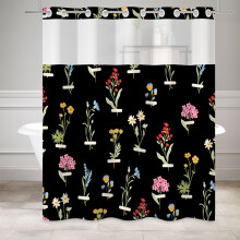 Rideau de douche noir avec doublure Ă boutons-pression, rideau de salle de bain en tissu Ă motif floral, 180 cm 218 cm