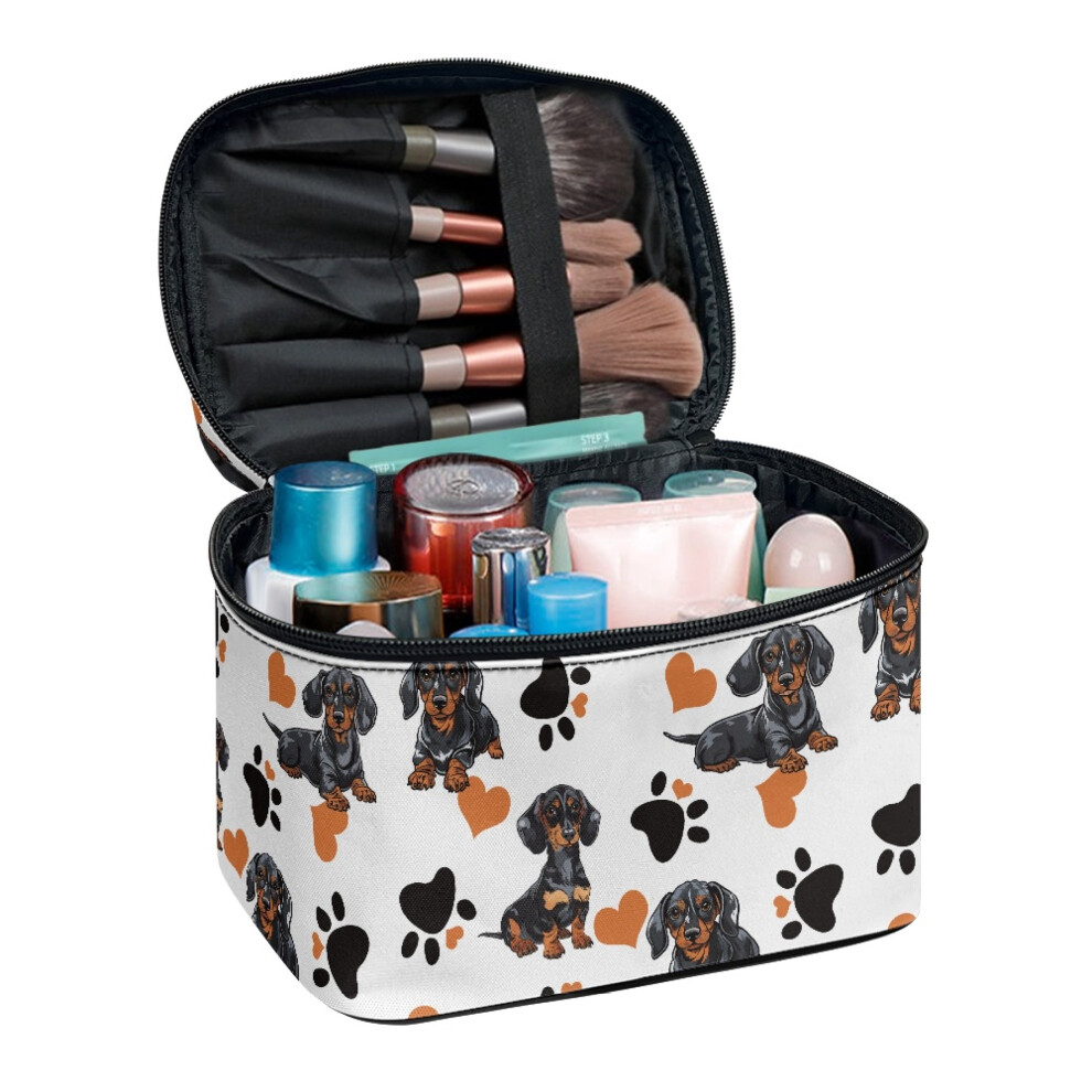 Cosmetic Bag Dachshund Print with Brush Slots and Pockets