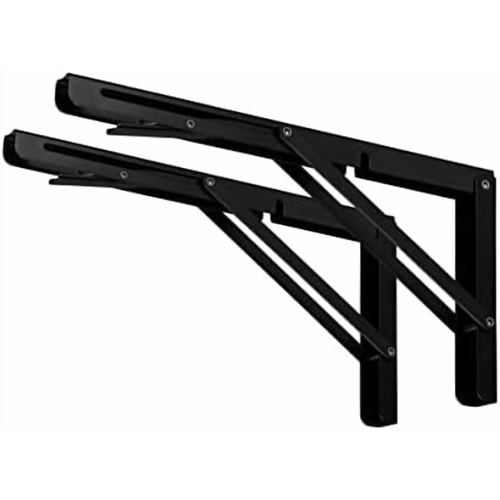 Clt 22" Black Folding Shelf Brackets Max. Load 550 Lb, Heavy Duty Diy Wall Mounted Shelf Bracket Space Saving For Table Work Bench, Pack Of 2 9071309115260