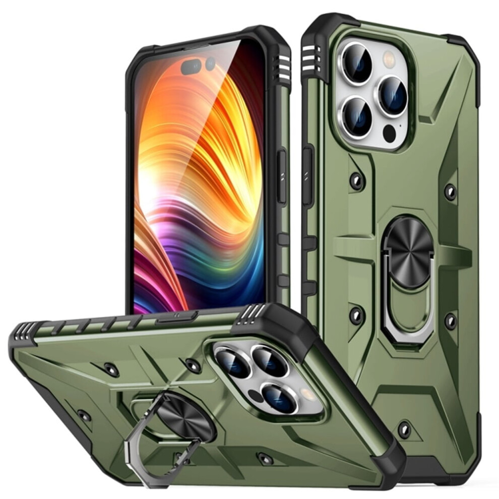 Military Grade Shockproof Magnetic Stand Case For Compatible With Iphone 15 Pro Â Olive Drab Green 9405492232112
