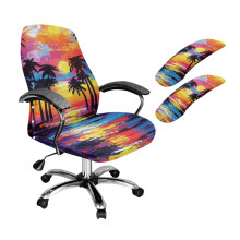 Housse de chaise de bureau imprimée coucher de soleil hawaïen et cocotiers – Anti-rayures, adaptée aux animaux de compagnie, compatible avec la