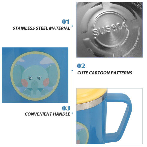 Double Layer Stainless Steel Cup with Straw for Toddlers Assorted Colors Safe PP Handle 2