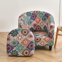 2-delige set hoezen voor clubstoelen, elastische hoezen voor kuipstoelen, bedrukte hoezen voor kuipstoelen, afneembare hoes voor bank en armstoel.
