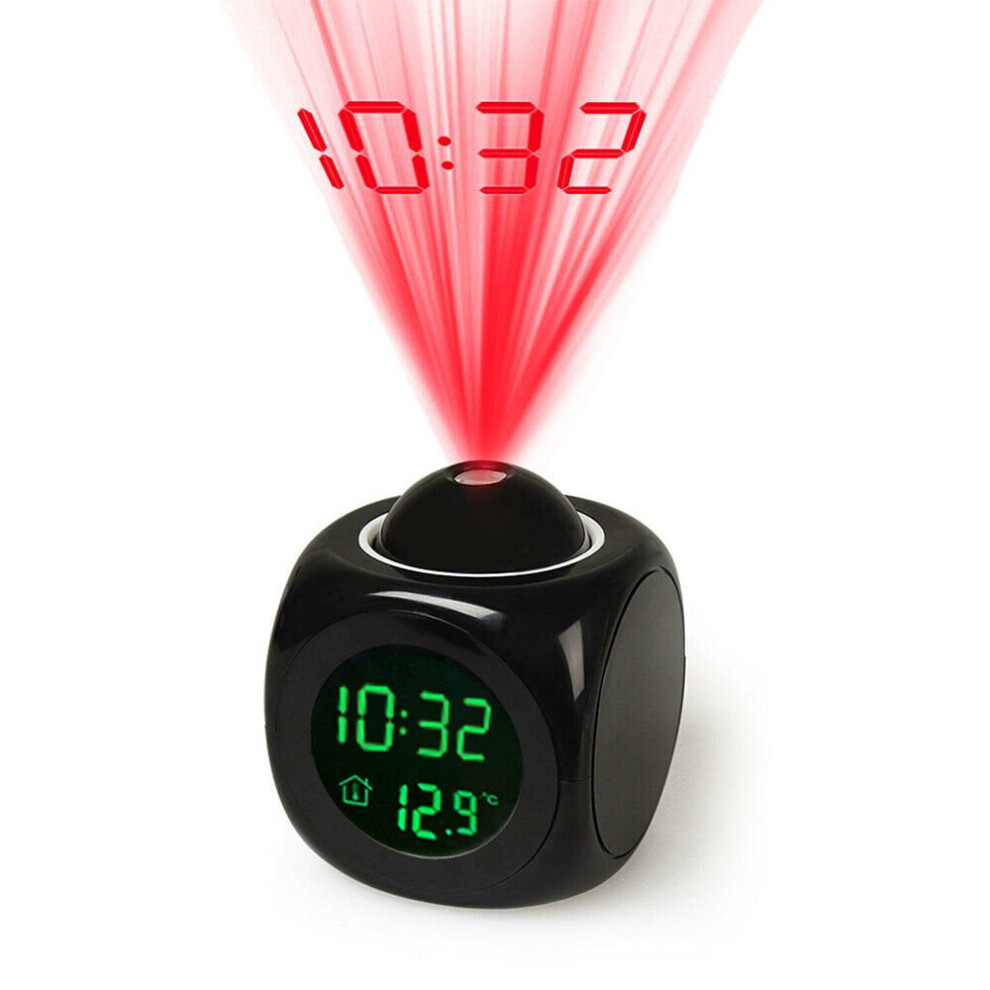 Digital Alarm Clock Snooze Led Wall Ceiling Projection Lcd Digital Voice Talking Black