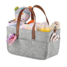 Diaper Caddy Organizer for Changing Table – Wipes Storage Basket with Handle, Felt Bin for Indoor/Outdoor Use, Gray