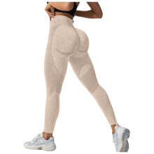 Női magas derekú leggings, varrás nélküli edzőtermi jóganadrág, hasformáló, mosolykontúros sportruházat, harisnyanadrág, bézs, XL