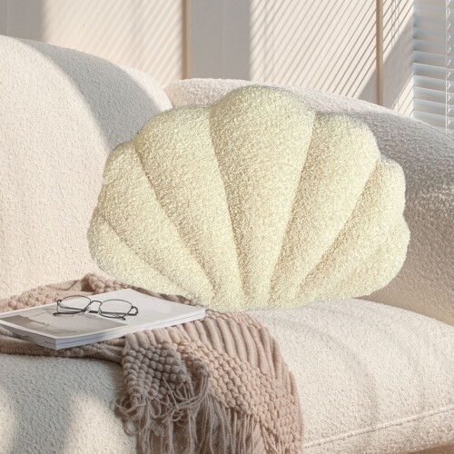 Seashell Throw Pillows, Shell-Shaped Beige Decorative Plush Pillows for Bed/Couch (13x10 inch)
