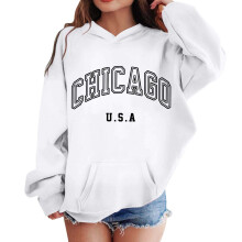 AWZXDE Boys Girls Big Child Letter Print Casual Loose Adorable Print Long Sleeve Hooded Sweatshirt Sport Top Pullover White,8-10 Years