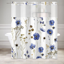 Mizhona Duschvorhang mit rustikalem, blauem Blumenmuster und einknöpfbarer Innenfolie, 71" 86" (180 x 218 cm)