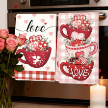 Set di 2 asciugamani da cucina per San Valentino 23,6x15,8", panni per asciugare i piatti in poliestere spessi e assorbenti, set di asciugamani da