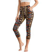 Azték stílusú nyomtatott jóganadrág nőknek, magas derekú, könnyű edzőleggings zsebekkel, S