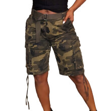 Short cargo camouflage femme coupe slim, style militaire décontracté, avec poches