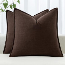 Housses de coussin en lin 71 x 71 cm (lot de 2) – Coussins décoratifs marron foncé style bohème champêtre pour canapé, lit et salon