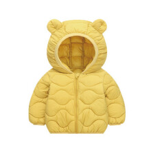 Kinderjas met capuchon en berenoortjes, lichtgewicht gewatteerde buitenjas voor jongens en meisjes, ritssluiting, winterjas model #E043Yellow120