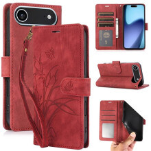 Orchids&Butterflies leren flip-wallet met kaarthouder en magnetische sluiting, rood – compatibel met iPhone Air