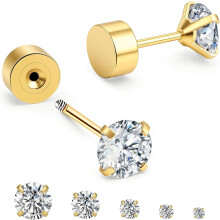 Hypoallergenic Titanium Cartilage Stud Earrings for Women & Men, 20G Gold/Silver/Black, Screw Back, CZ, 3–7mm — Compatible with Most Piercings