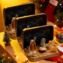 Christmas Mini Ornament - Miniature Nativity Decoration, Mini Nativity Set In Tin Box, Mini Christmas Nativity Set Intin Box(3Pack)