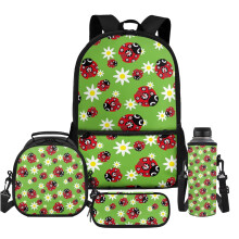 Flowers Ladybug kids Backpack for Girls Boys Elementary Middle Backpack with Lunch Box Bag Pencil Case Water Bottle Bag for School, Travel & Sports