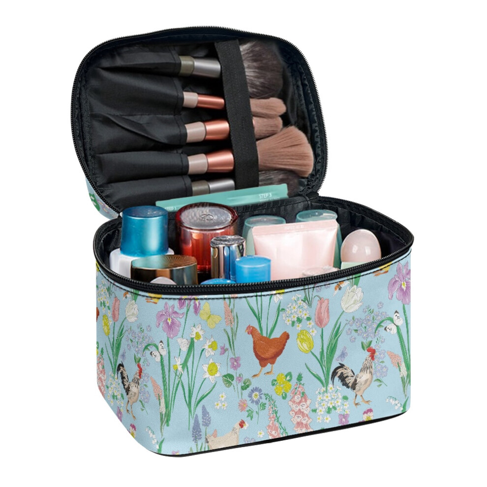 Portable Cosmetic Case Durable Rooster Floral Portable Travel Toiletry Makeup Bag Travel Portable