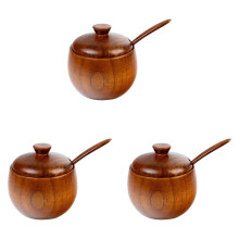Bocal en bois vintage avec couvercle cuillère, ensemble rustique sucre et poivre pour le rangement du café et des épices – Décoration de