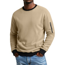 Heren outdoor casual trendy veelzijdig sweatshirt met ronde hals en lange mouwen - Khaki - Maat L