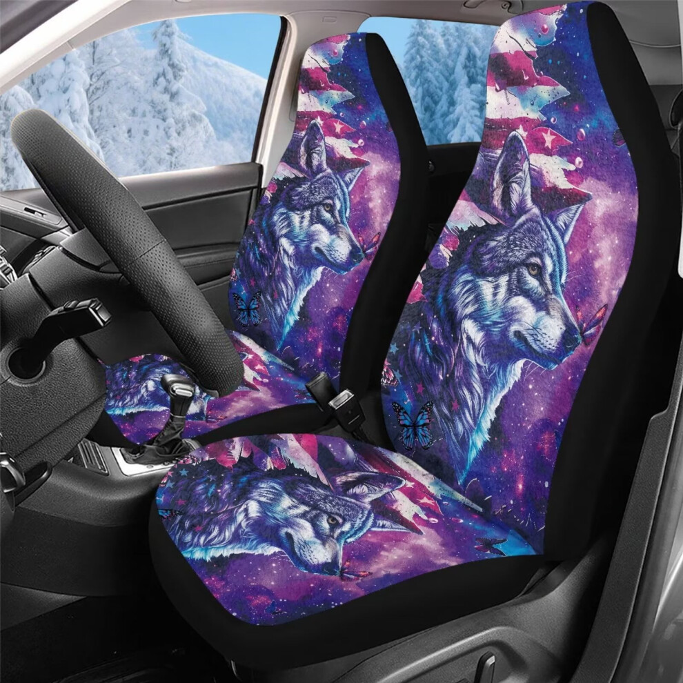 American Flag Galaxy Wolf Car Seat Covers (2Pcs, Front Only) Â Universal For Suv, Truck, Sedan Â Compatible With Most Bucket Seats Coral 9455834307398