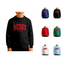 Boys Long Sleeve Printed Crew Neck Sweatshirt – Soft Fleece Lined Thermal Pullover For Kids, Cozy Winter Wear For Daily And Holiday Outfits
