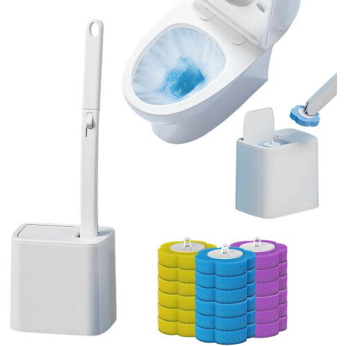 Disposable Toilet Brush Set with Extended Handle 18 Refills